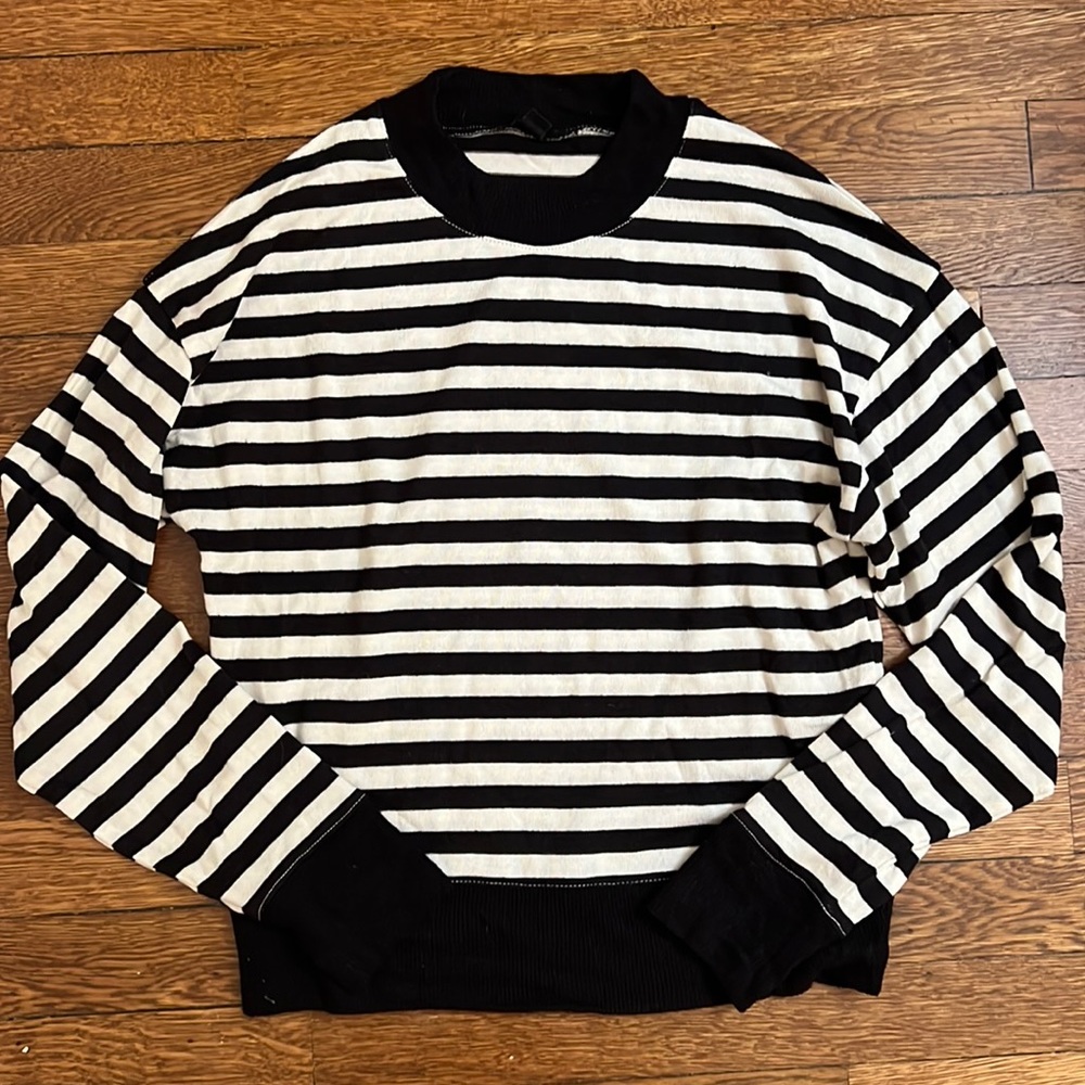 Black and white stripe j crew mock neck sweater